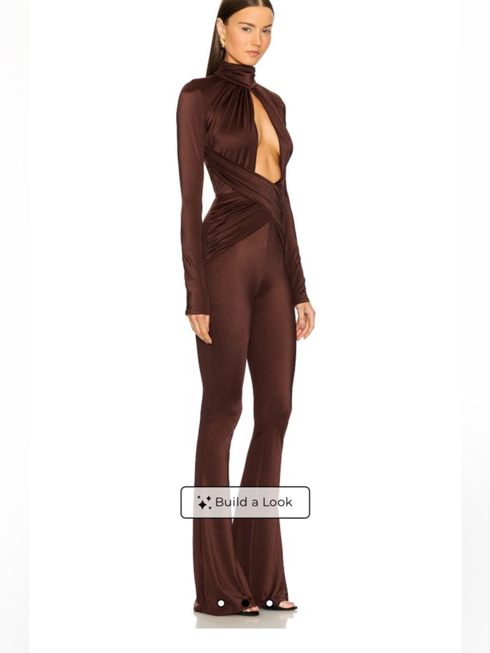Michael Costello Chocolate Brown Plunge Cutout Wide-Leg Jumpsuit - Picture 3 of 5